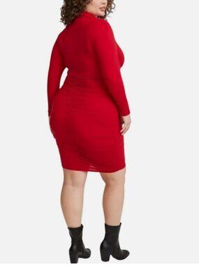 NWT Torrid Red Ruched Surplice Mini Dress Size 1X Pink Long Sleeve